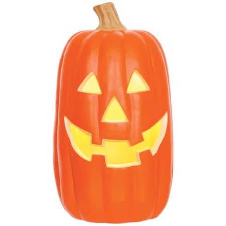 Seasons Seasons Yellow 16 in. LED Prelit Scary Pumpkin Halloween Decor W83462